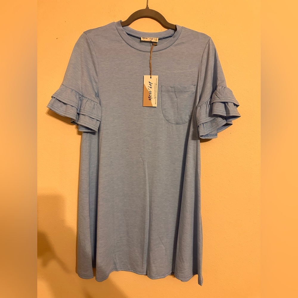 Very J Ruffled Sleeve Dress Blue